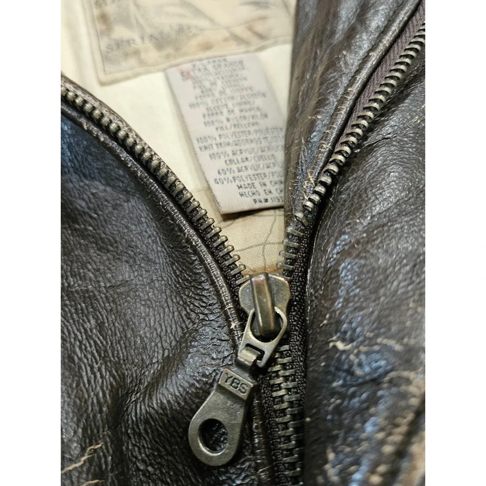 VTG Distressed Arizona Military XL Leather Bomber Flight Jacket Brown Sherpa